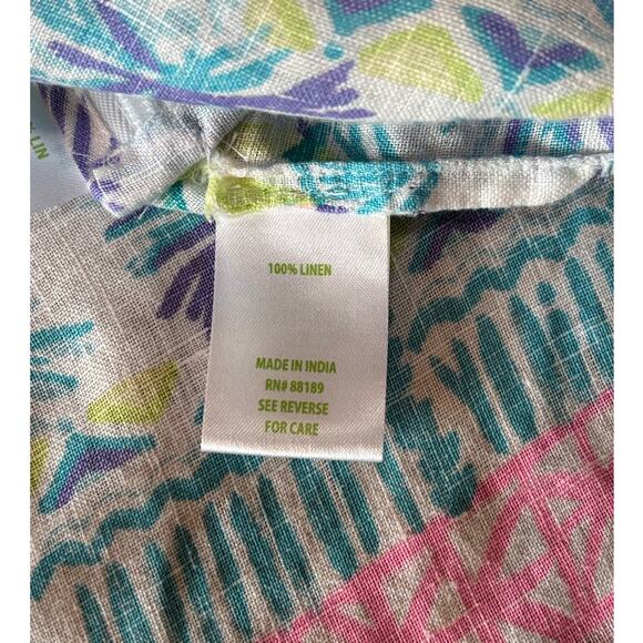 Womens Lilly Pulitzer Ocean Cove 100% Linen Tunic Blouse Top Blue Pink Size XS - Picture 10 of 13